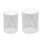 2PCS White Iron Side Table Modern Frame Accent Table Cylindrical Openwork Pattern Metal End Table