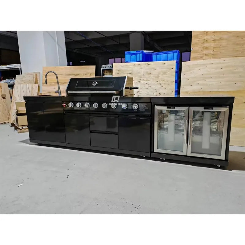 Customized Industrial Sleek Design Stainless Steel Outdoor Kitchen Cabinets Slide Hinge Basket for Easy Maintenance