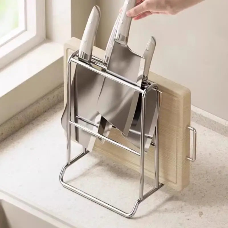 Kitchen Knife Organizer Rack With Cutting Board Slot Multifunctional Utensil Storage Holder