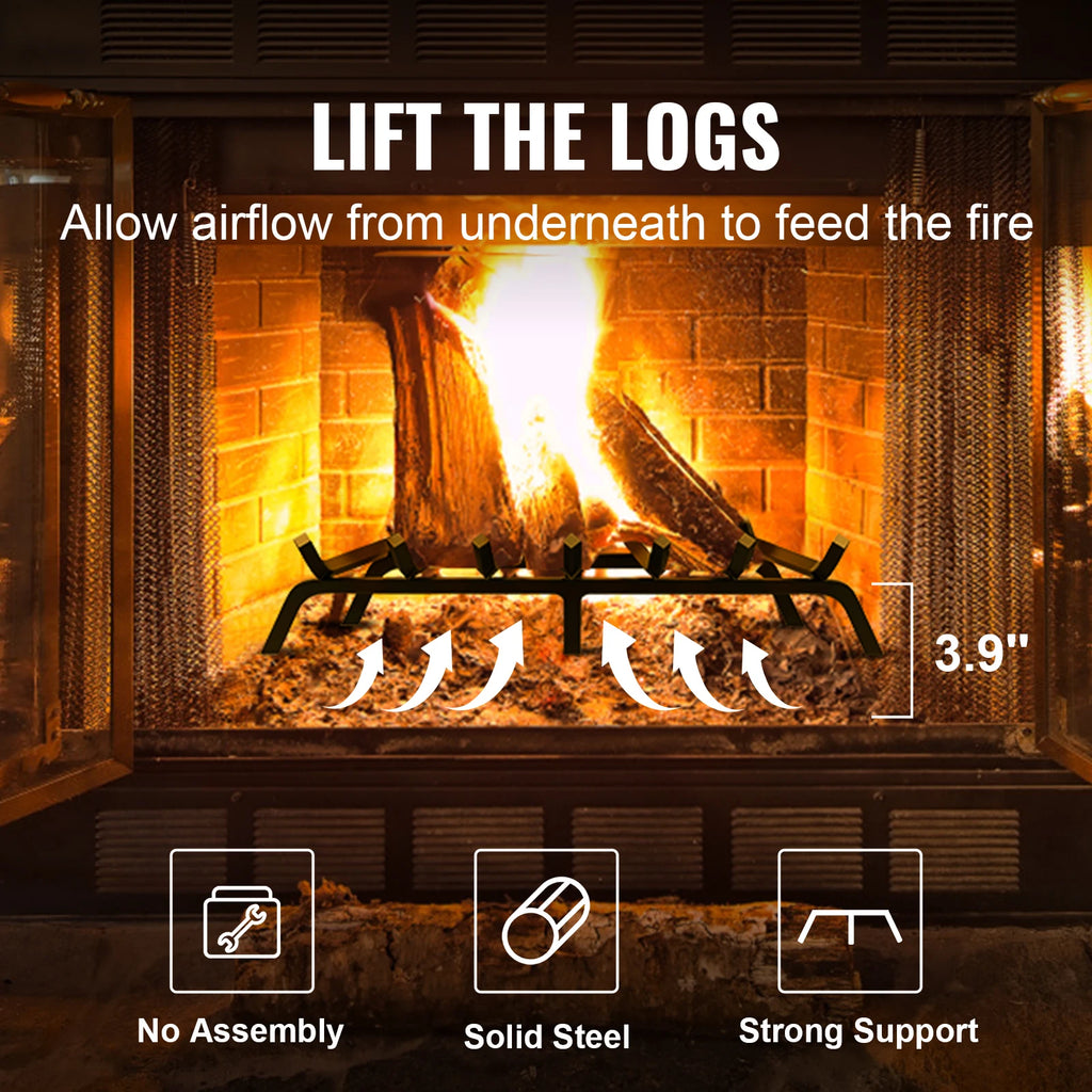 VEVOR Fireplace Log Grate Fireplace Grate with 6 Legs 3/4’’ Solid Powder-coated Steel Bars Log Firewood Burning Rack Holder