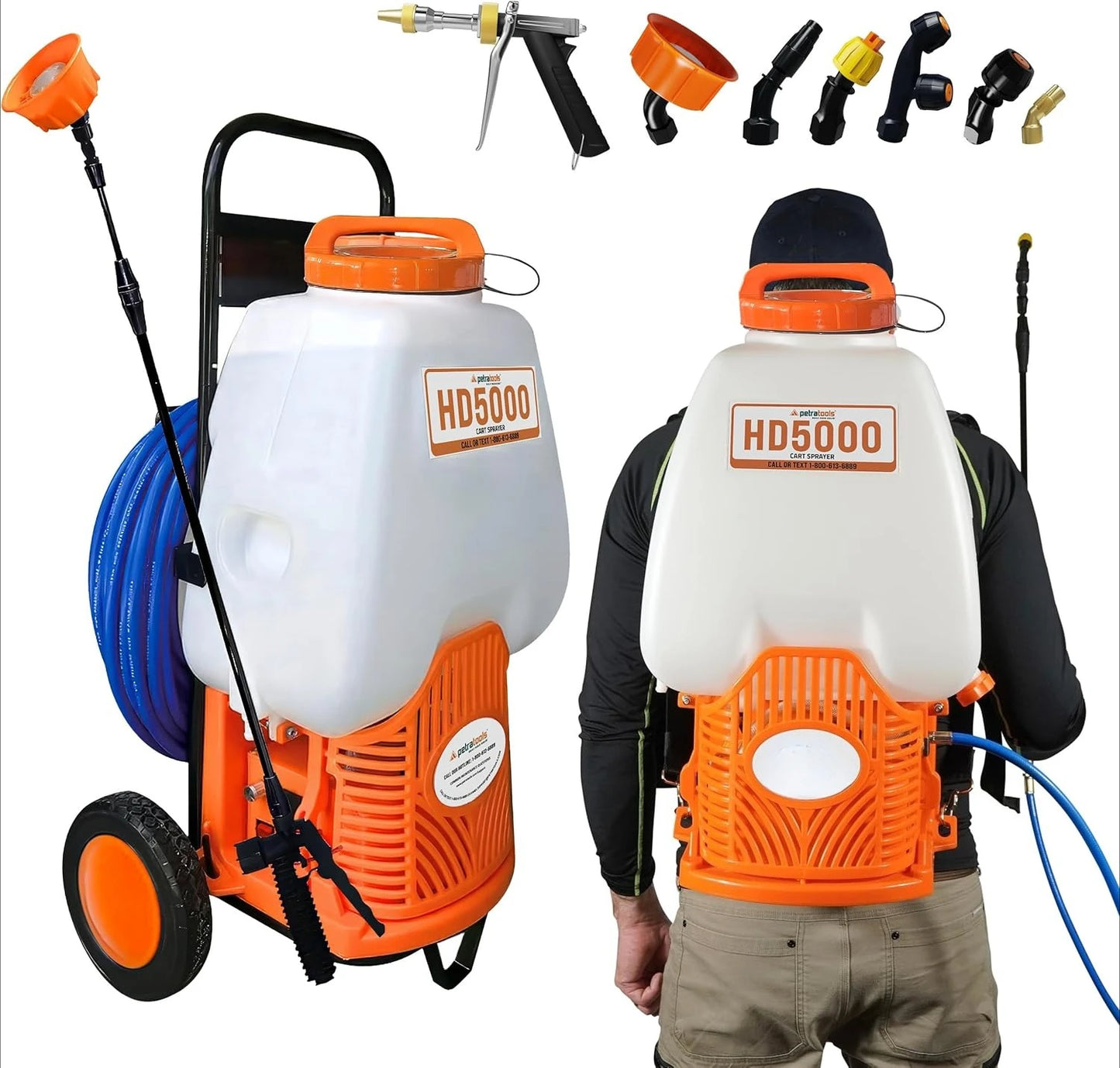 Tools Powered Backpack Sprayer with Custom Fitted Cart and 100 Foot Commercial Hose, 2 Hoses Included, Commercial Quality