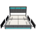 Creahappy Twin Bed Frame - Upholstered bed in grey - With USB charging port - With LED lighting - Storage drawers on both sides