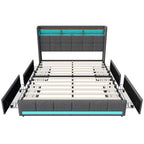 Creahappy Twin Bed Frame - Upholstered bed in grey - With USB charging port - With LED lighting - Storage drawers on both sides