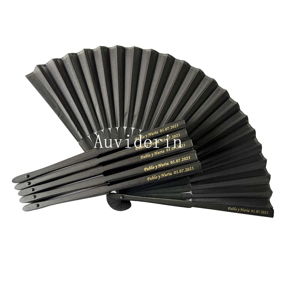 40/20Pcs Black Hand Folding Fan Print Logo For Promotion Gift Personalized Anniversity Souvenirs Fan Birthday Party Favors