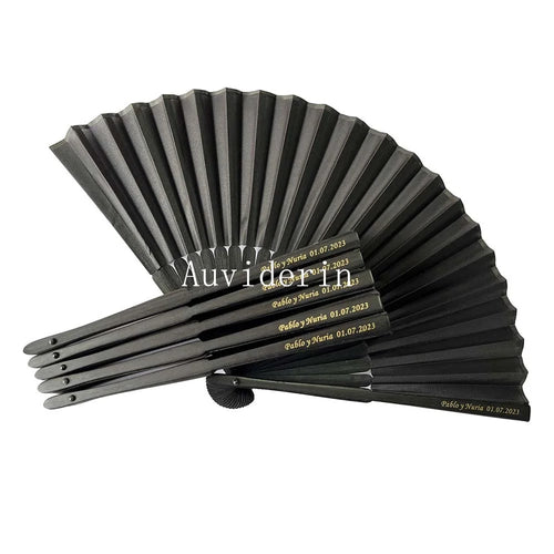 40/20Pcs Black Hand Folding Fan Print Logo For Promotion Gift Personalized Anniversity Souvenirs Fan Birthday Party Favors