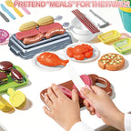 Kids Pretend Play Kitchen Set Simulation Cooking Toy Cutting Food Fruits Vegetables Cookware Pots Pans Gift Toddlers Boys Girls