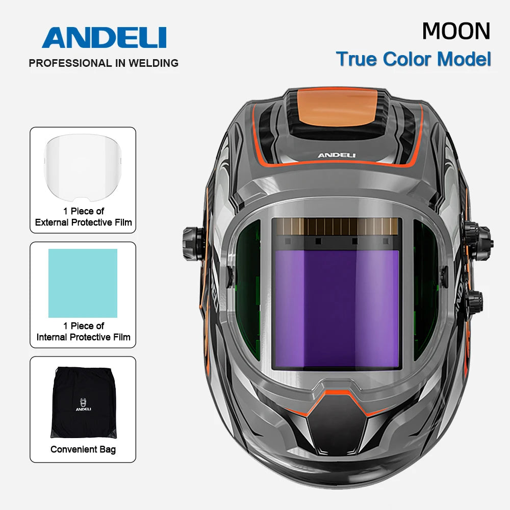 ANDELI Auto Darkening Welding Helmet Large Viewing True Color Solar Powered Welding Mask for TIG MIG ARC Grinding Welder
