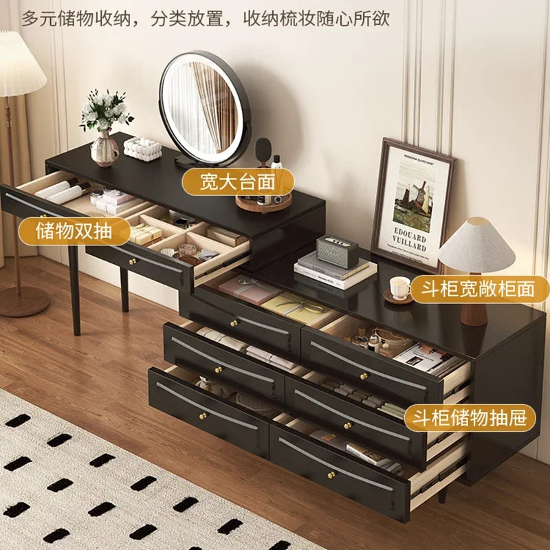American Solid Wood Dresser Modern Simple Bedroom Vanity Table with Mirror Storage Cabinet Home Furniture Tocador Mueble FYDT