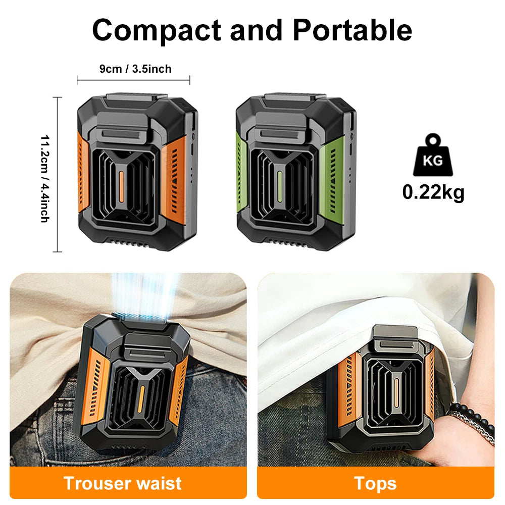 Outdoor Portable Waist & Neck Fan | USB Rechargeable with LED Light & Built-in Power Bank