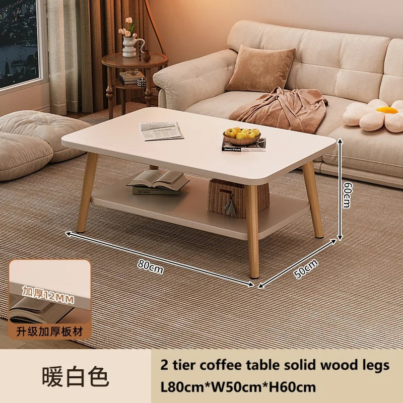 Formwell 80*50cm top 2 tier simple coffee table wood sofa table for Living Room easy assembling solid wood legs
