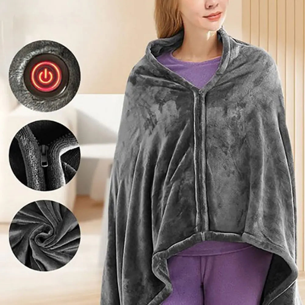 USB Heated Blanket 3 Heating Level Adjustable Heated Shawl Throw Blanket Coral Velvet Fast Heating Leg Blanket for Home & Office