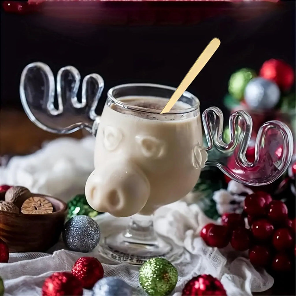 1-3Set 240ML Christmas Elk Glass Cup Cute Reindeer Clear Glass Mug Hot Cold Drink Cup Creative Moose Holiday Drinkware Decor