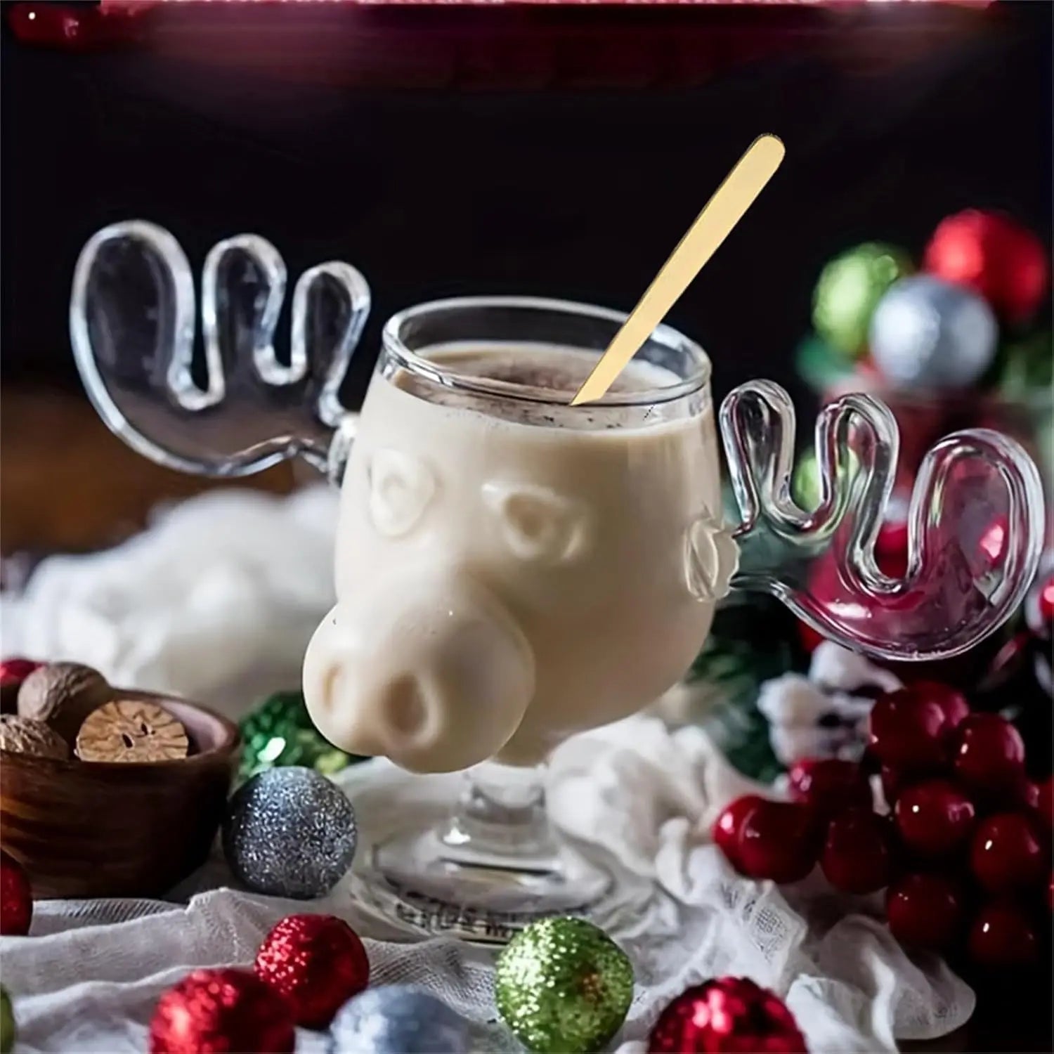 1-3Set 240ML Christmas Elk Glass Cup Cute Reindeer Clear Glass Mug Hot Cold Drink Cup Creative Moose Holiday Drinkware Decor