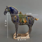 Tang Sancai Blue Glazed War Horse Home Decor Ancient Porcelain Imitation Unearthed Museum Decoration Sculptures Figurines