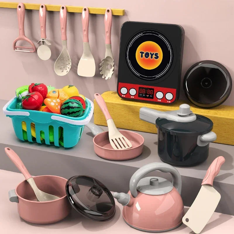 Children's Kitchen Toys 28PCS Pretend Cooking Toys With Pot Play Food Accessories Ideal Toddler Gift Kids Christmas Present