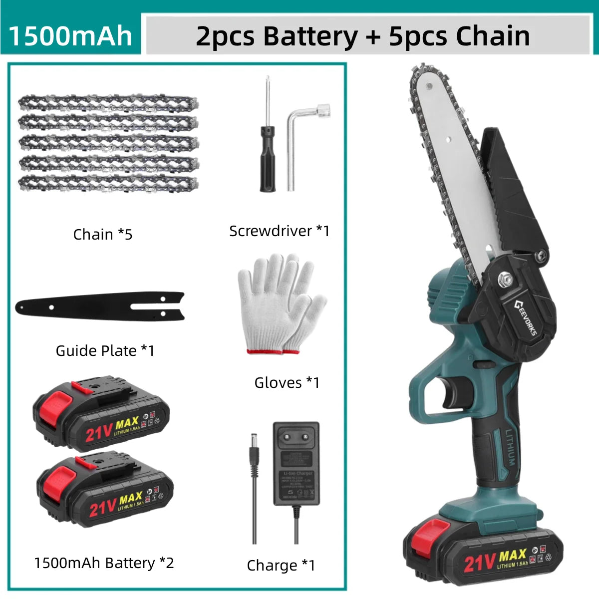 Geevorks 6 Inch Chain Saw Cordless Handheld Pruning Chainsaw Woodworking Electric Saw Cutting Power Tools