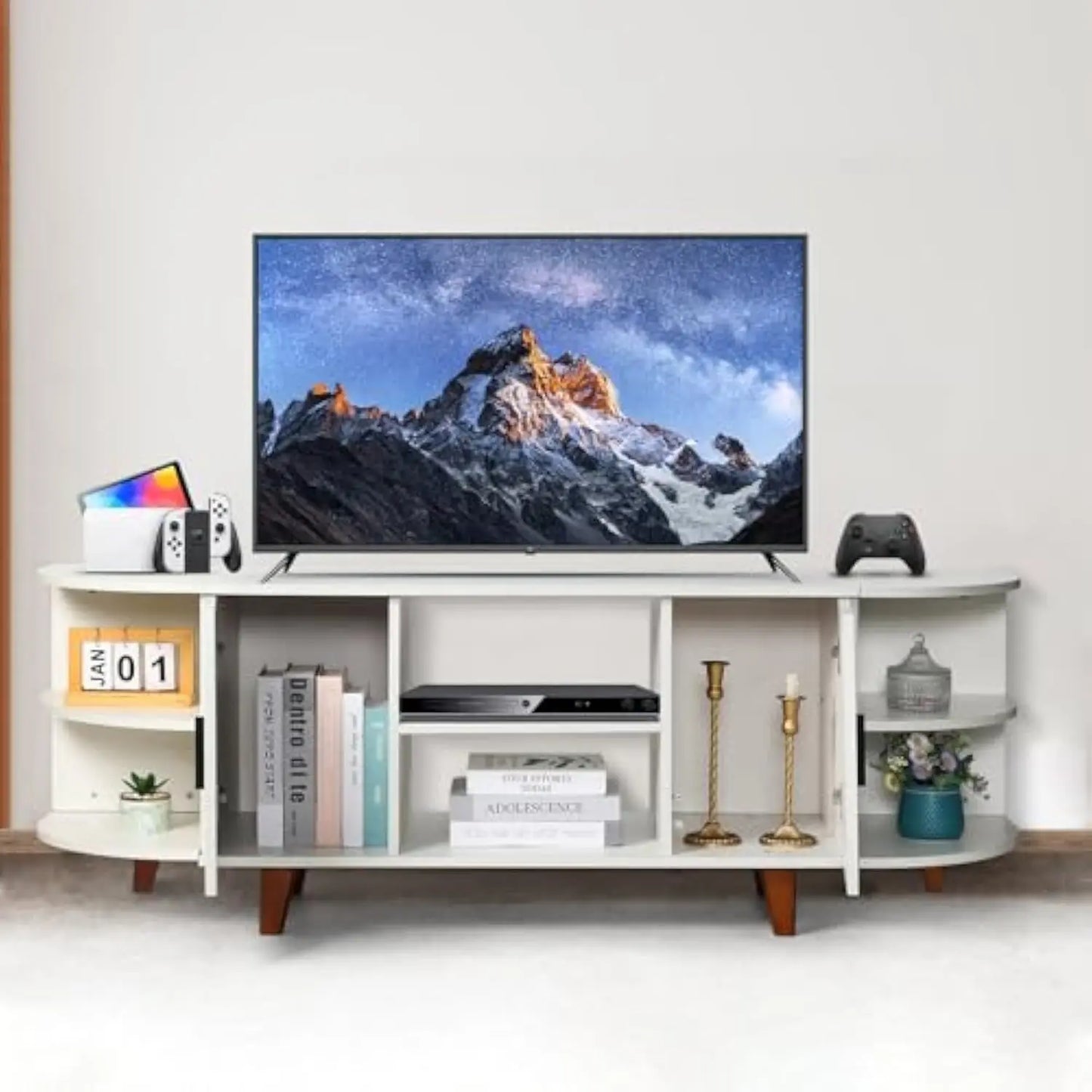 White Tv Stand for 70 75 英寸 Tv Modern, 63 英寸 Media Console, Entertainment Center with Storage Cabinets for Living Room, Bedroom