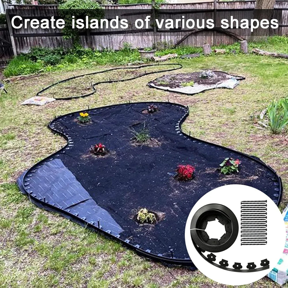 5M Fixed Garden Barrier Lawn Grass Plastic Edging Border Landscape Edging Garden Edge Kit With 15 Anchoring Spikes Easy Install