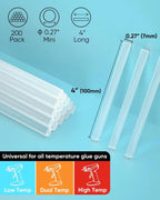 Mini Hot Glue Sticks 50 100 200 400 Pcs, 7x100mm High Adhesive Multipurpose for Kid Adult DIY Art Craft Gluing Repairing