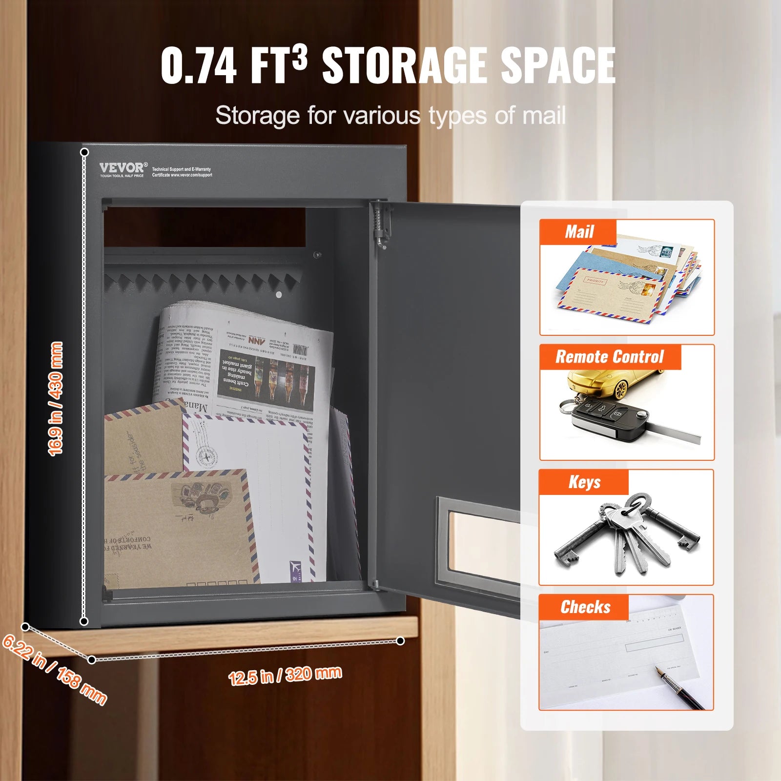 SucceBuy Through The Wall Drop Box, Heavy Duty Steel Through the Wall Mailbox with 2.8-7.9" 13" Combination Lock, Mail Drop Box