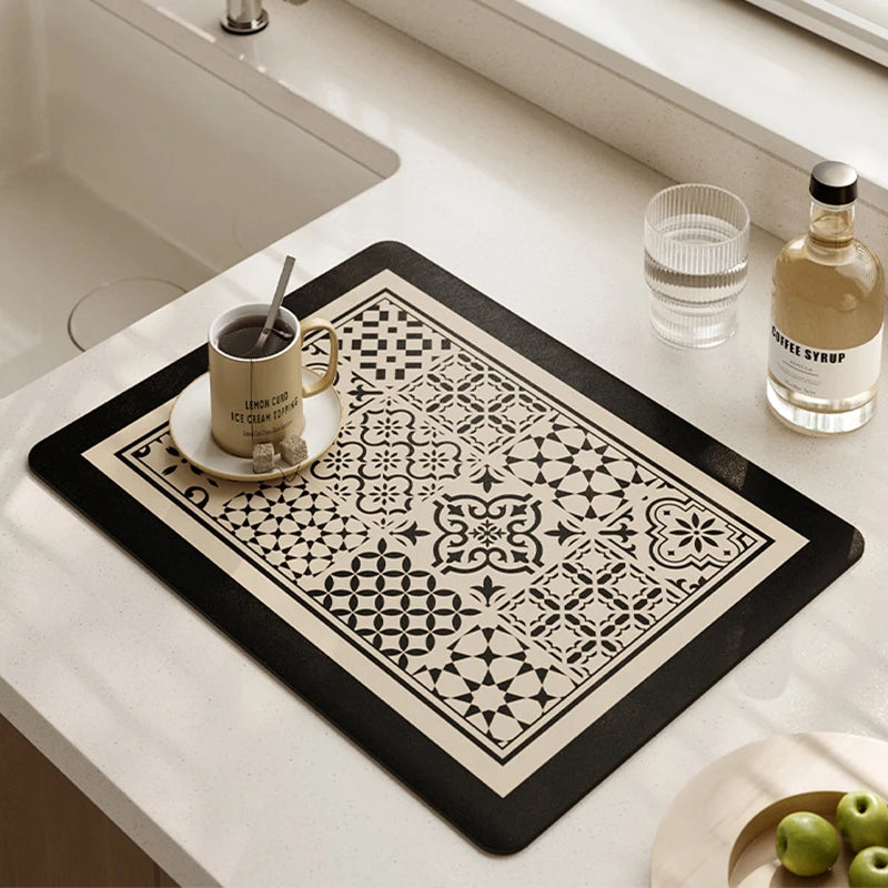 Kitchen Dish Drying Mat Quick-Dry Absorbent Dish Drying Mat Countertop Draining Pad Kitchen Sink-Side Dish Drying Mat Reusable