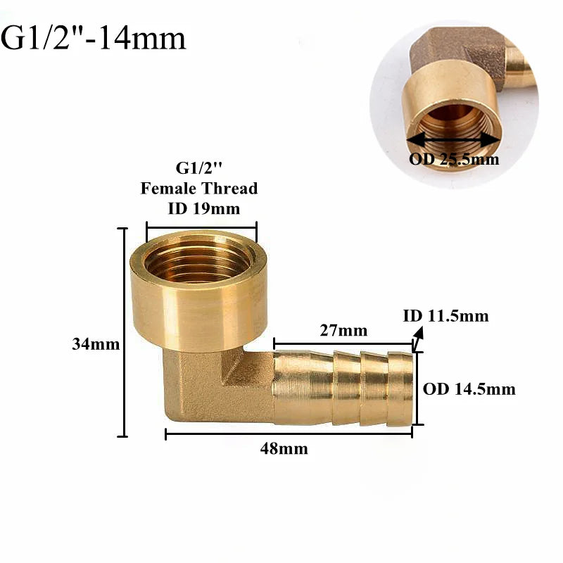 G1/2 Inch 8~25mm Brass Joint Copper Female Pagoda Elbow Connector Garden Irrigation Aquarium Pump Metal Barb Hose Fittings