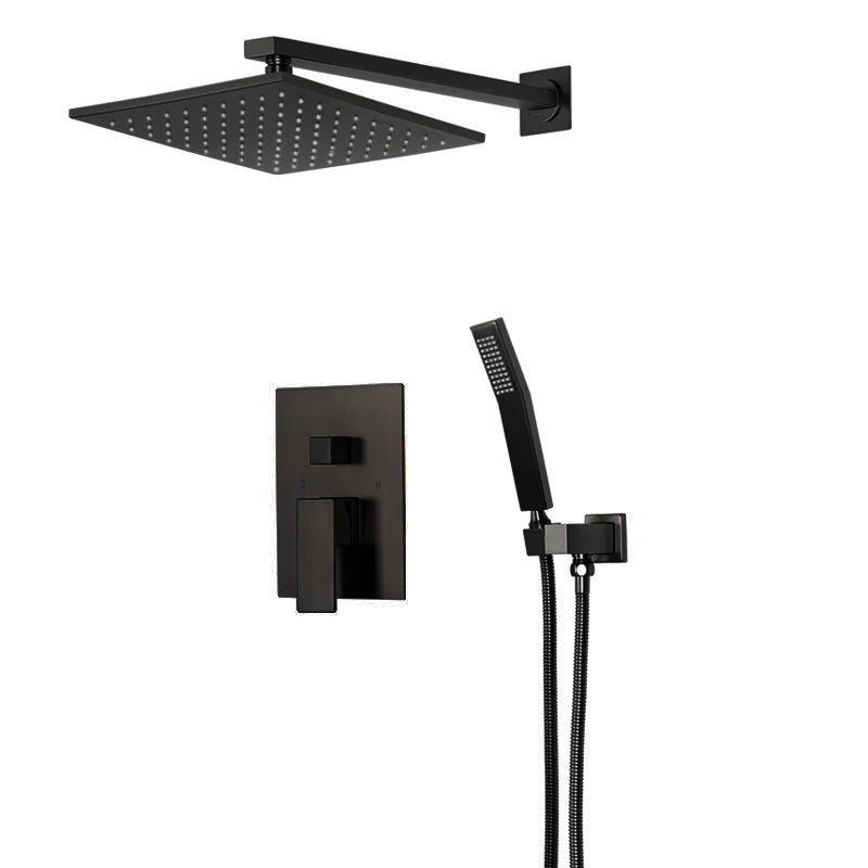 Black Concealed Shower System Rain Waterfall Bathroom Embedded Shower Faucet Set with Tub Spout