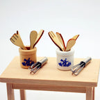 Miniature Dollhouse Kitchen Tools Set Wooden Spatula Knife Fork Egg Beater Jar For Home Decor Photography Props Mini Toys