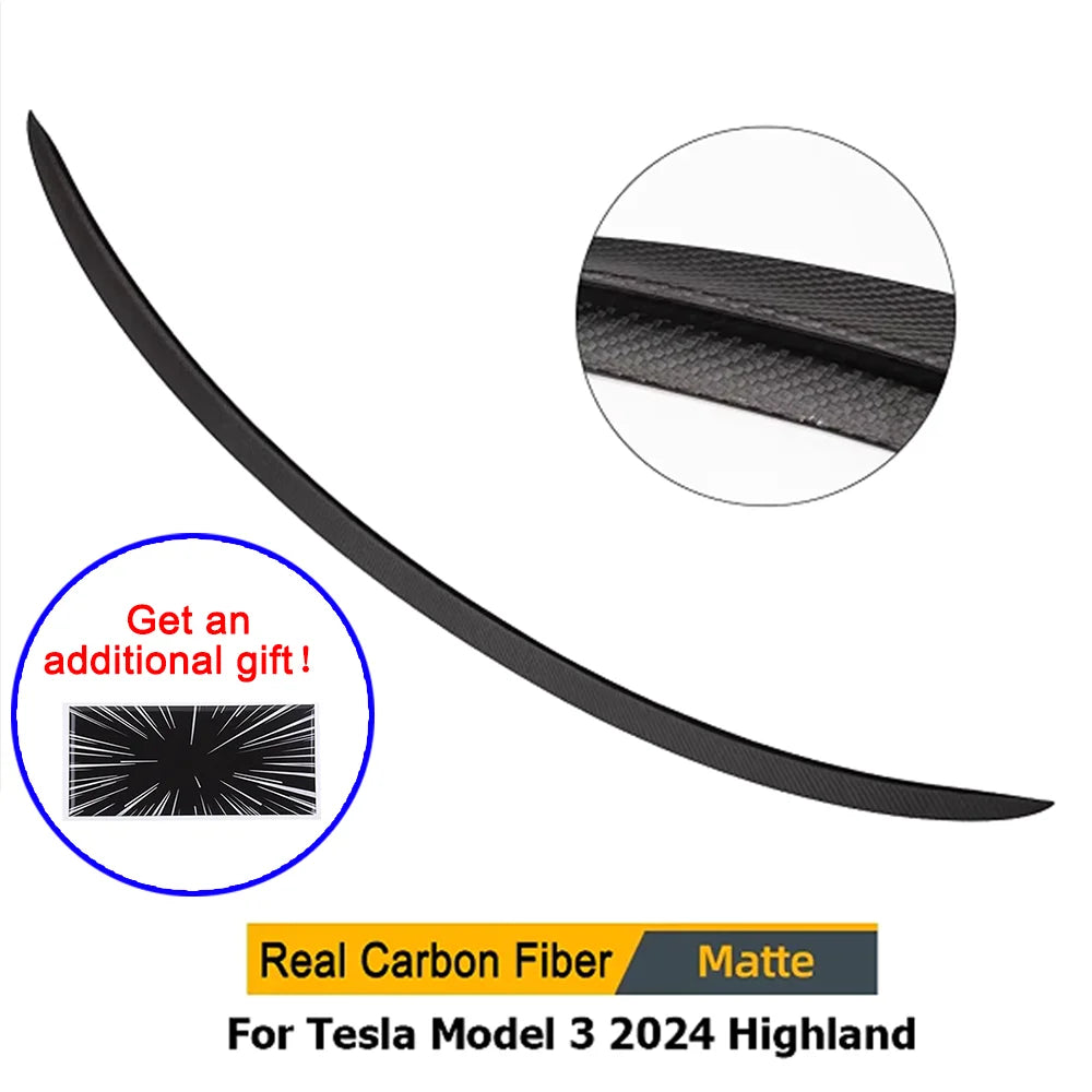 Real Carbon Fiber Spoiler For Tesla Mode Y Accessories Trunk Wing 2020-2024 Real Dry Carbon Original Model 3 Highland Exterior