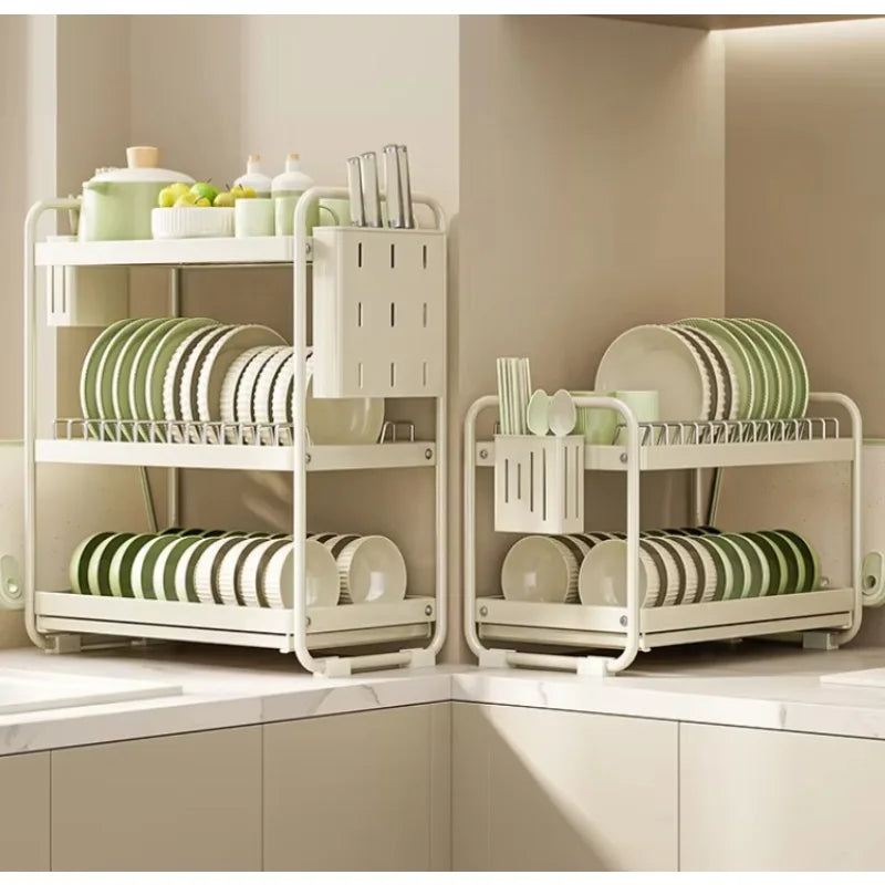 Stainless Steel Anti-Slip Kitchen Storage Rack Modern Countertop Dish Drainer & Utensil Organizer - Space Efficient Solution