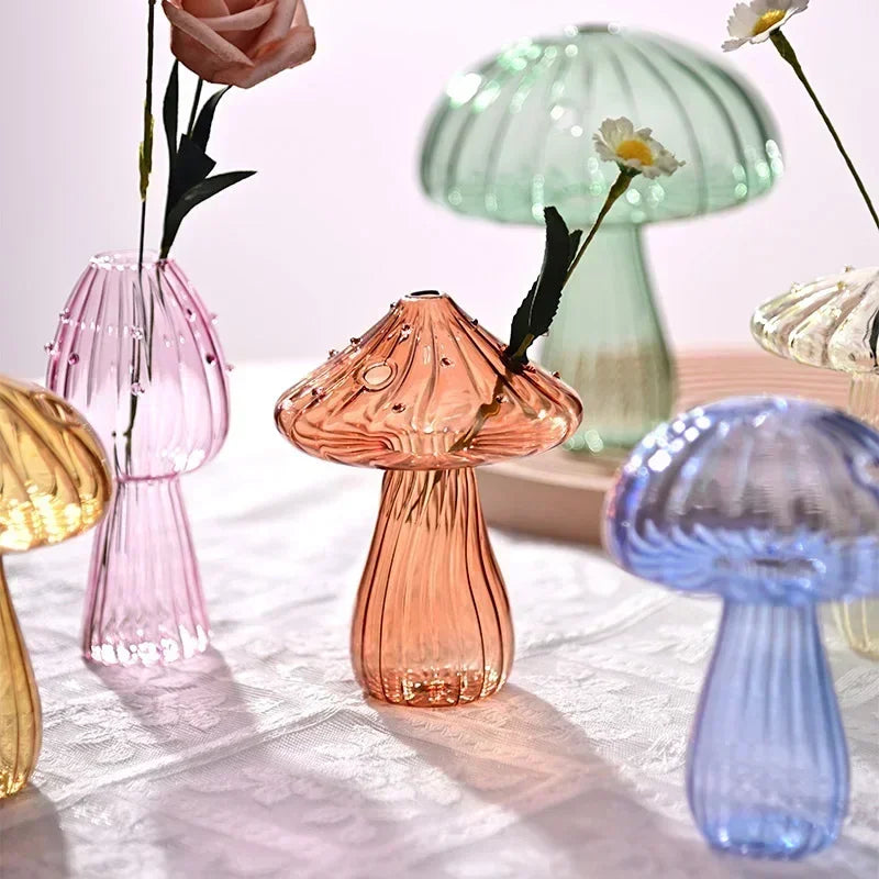 Mushroom Vase Flower Bottle Glass Vase Decoration Home Hydroponics Pot Table Ornament Room Decor Mushroom Accessorie Home Decor