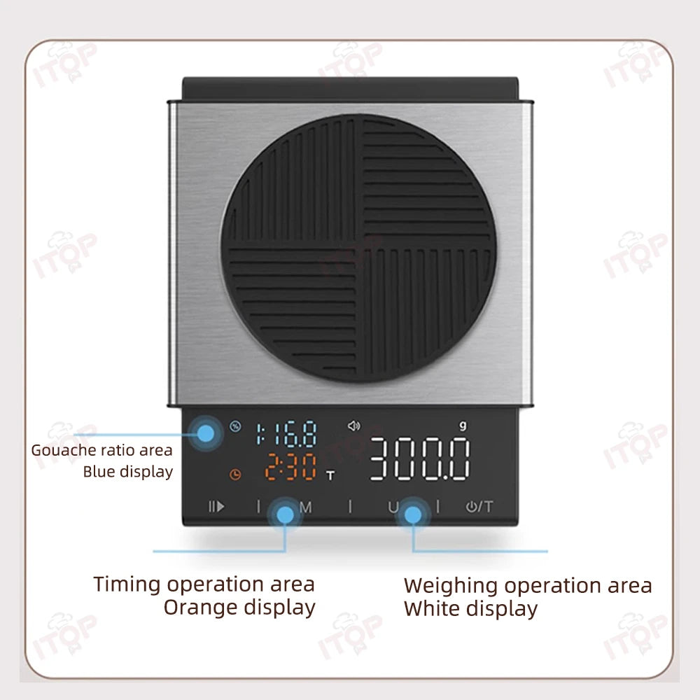 ITOP 2922R Coffee Scale 0.1g/3kg Accurate Weighing Timing Function Gouache Ratio Display Automatic Water Filling Timing