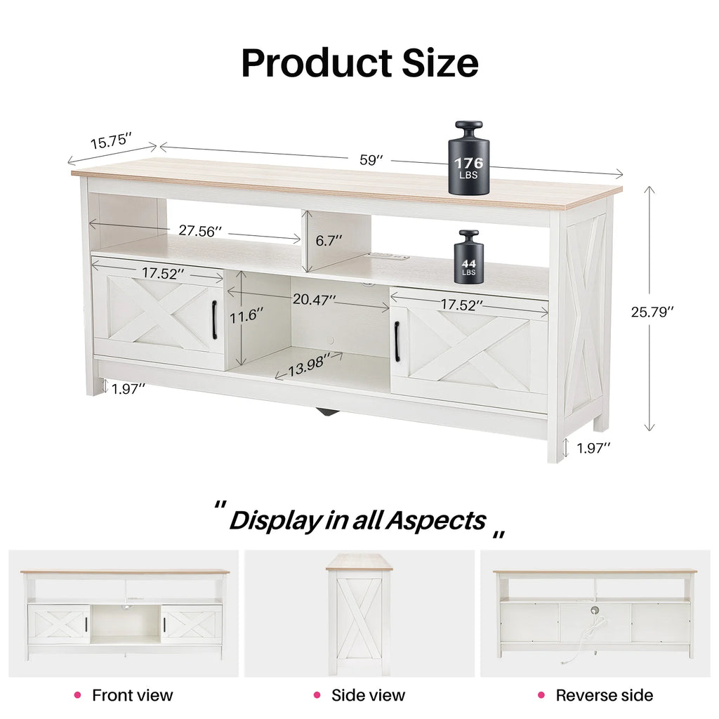 REDLIFE TV Stand for TVs Up to 65 inches Entertainment Center w/ Power Outlet Storage Cabinet Three Open Shelves for Living Room