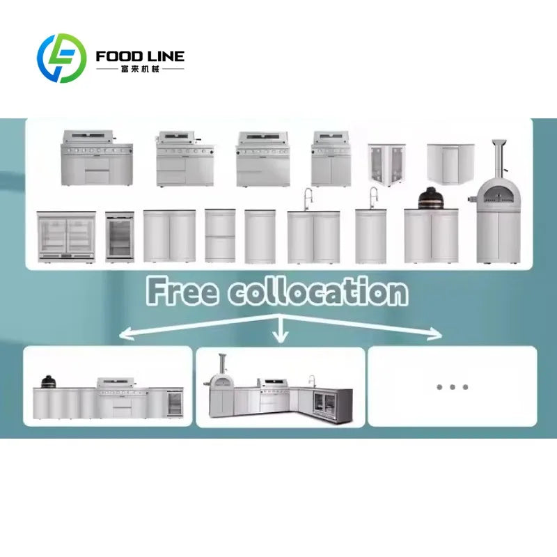 Customized Modular DIY Stainless Steel Outdoor Kitchen with Grill Fridge Sink Adjustable Height for Patio Backyard