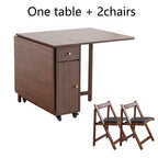 Folding Dining Table with 2 Drawers and 4 Wheels for Living Room,Kitchen, Farmhouse, Space Saving Table