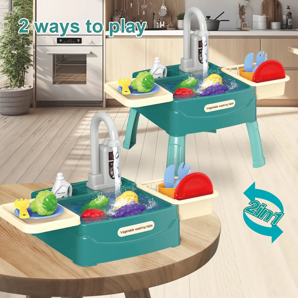 Girl Play Sink with Running Water Kitchen Sink Toys with Electric Faucet Water Table Floating Pool Dishwasher Set