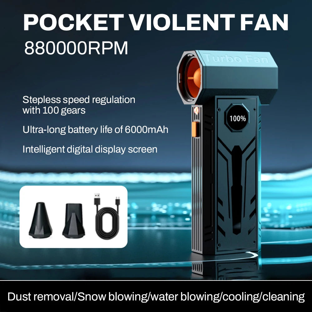 880000 RPM Electric Air Blower Turbo Jet Fan Brushless Motor High-Speed Turbo Violent Fan USB Rechargeable Powerful Dust Blower