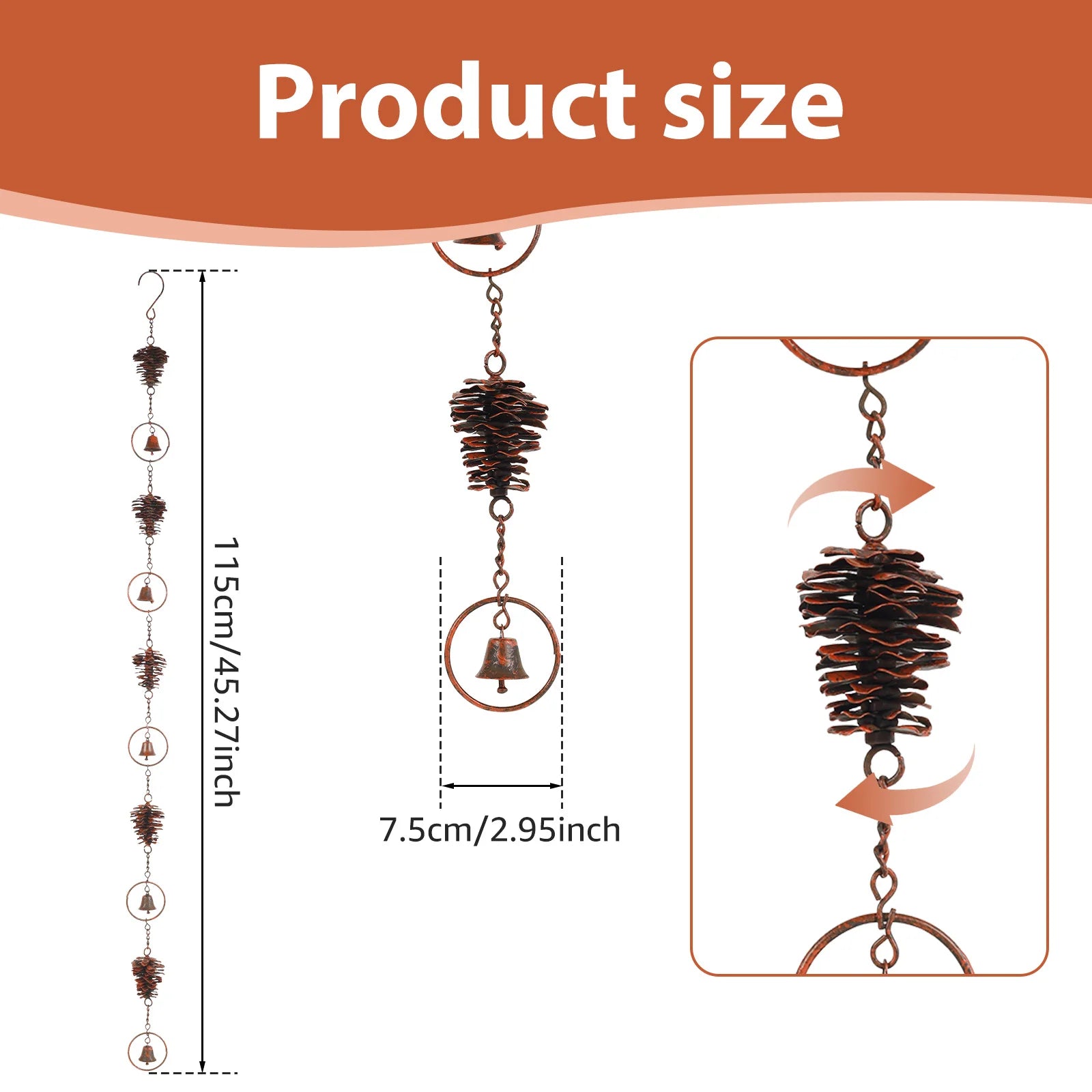 Metal Rain Chain Pinecone/Umbrella Decorative Rain Gutter Chains Vintage Gutter Chain Downspout with Hooks for Yard Garden Decor