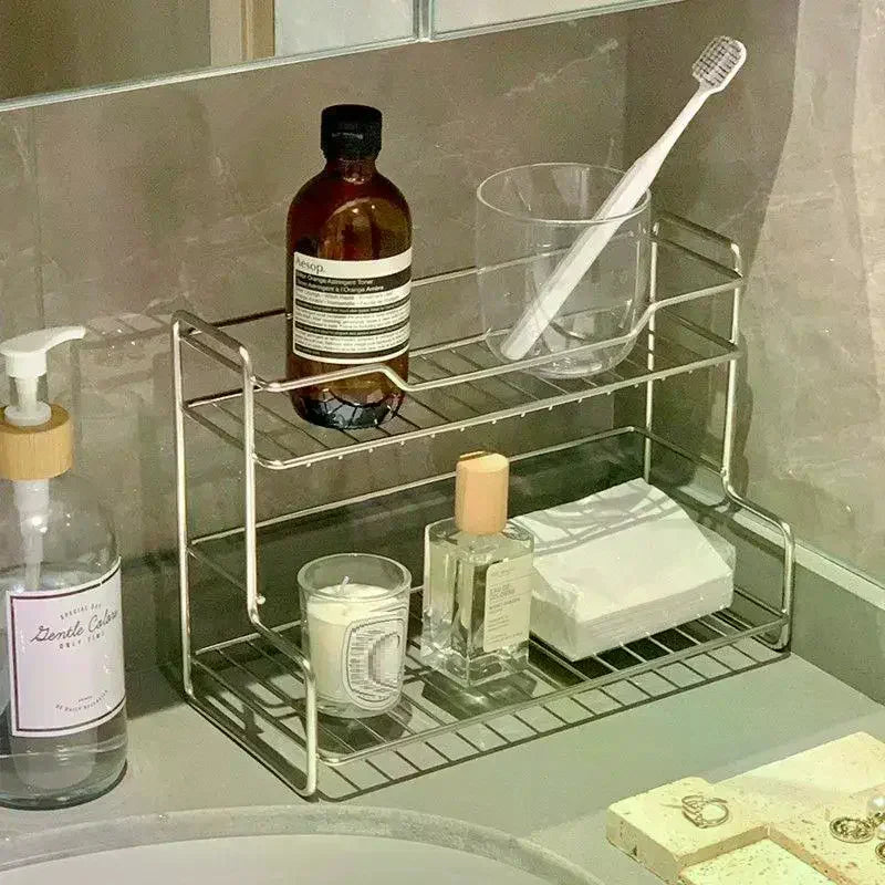 Kitchen Countertop Storage Rack Spice Shelf Versatile Iron Wire Storage Basket For Bathroom Toiletries Cup Organizer Racks