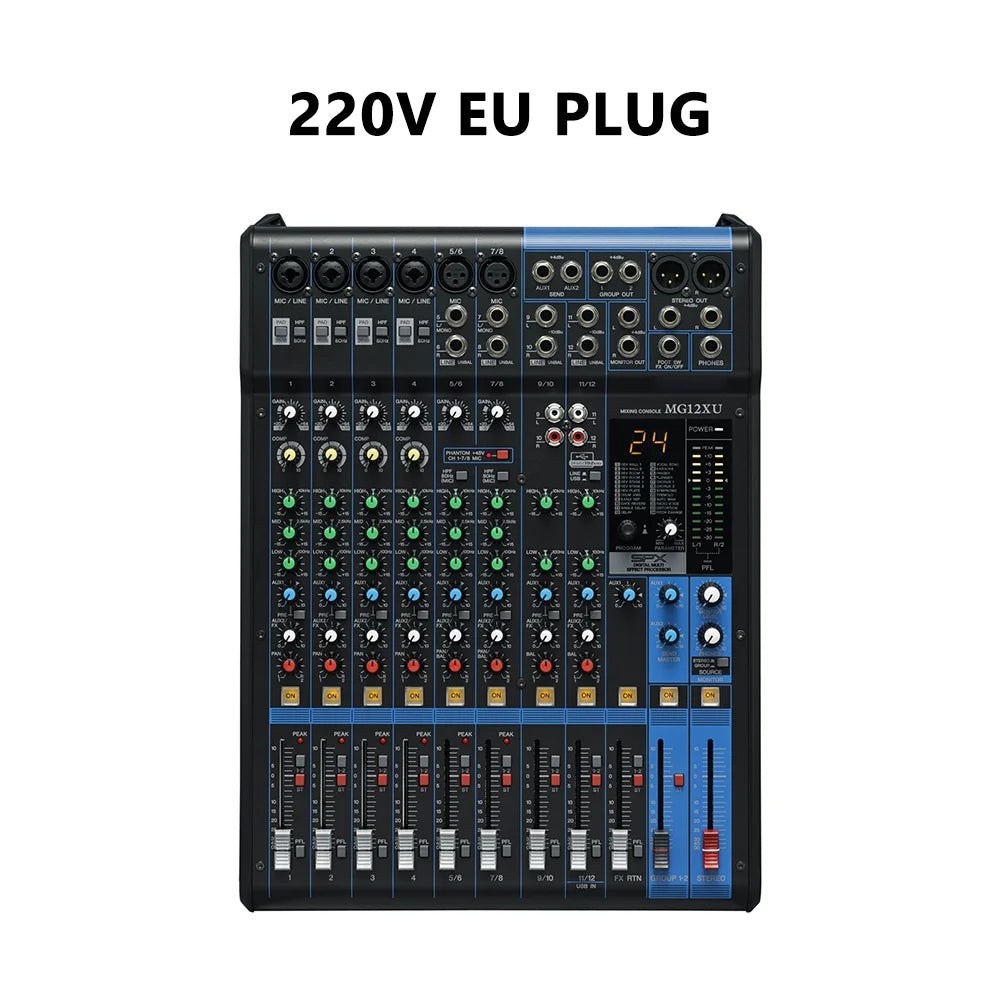 12XU 12 Way Analog Mixing Consoles Professional 12 Channel Sound MG12 Audio Mixer for Wedding Stage Performance Conference Room