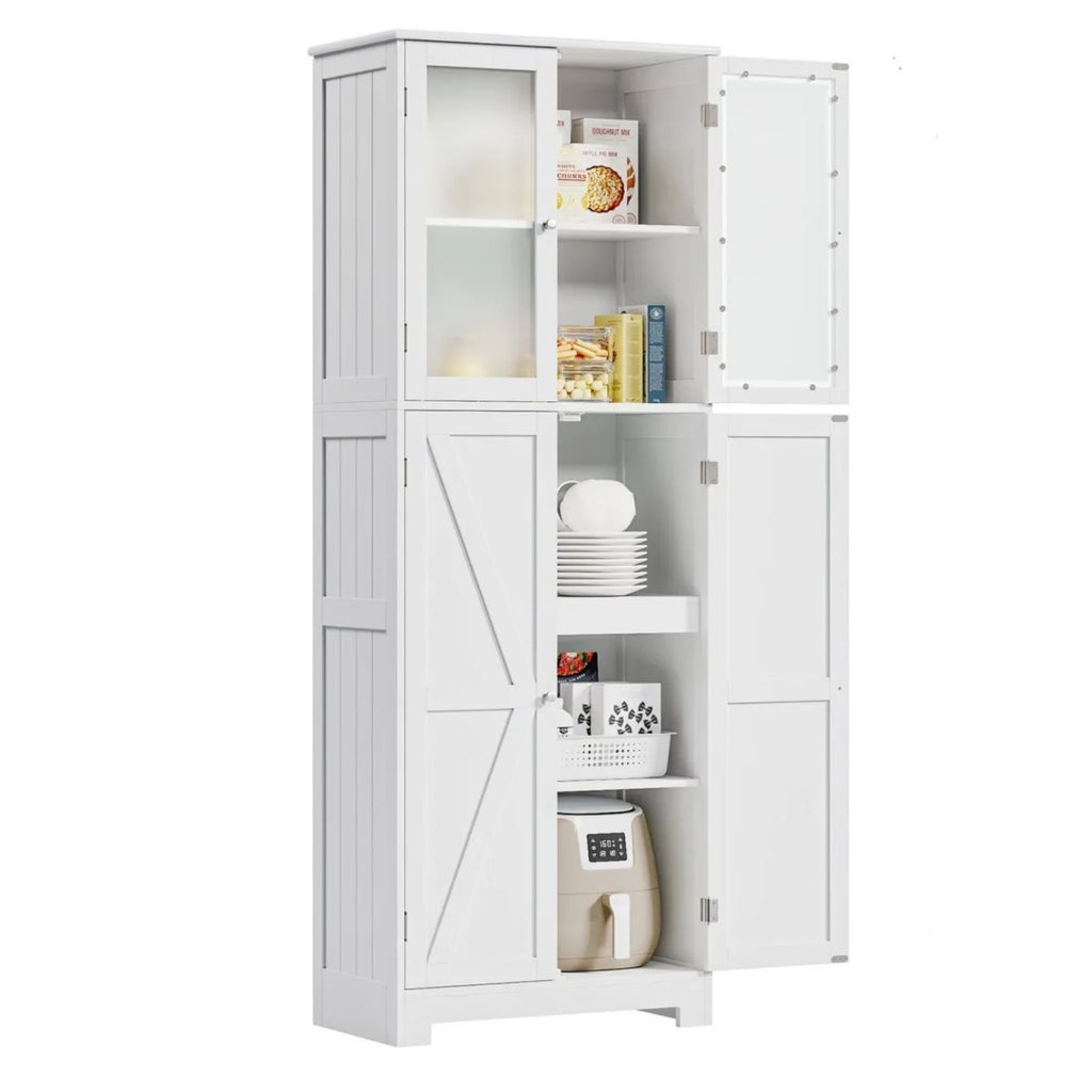 Bathroom wardrobe White, Bathroom wardrobe with 4 Doors and 6 Compartments, High wardrobe Kitchen wardrobe for bathroom, living room, Dining Room, B