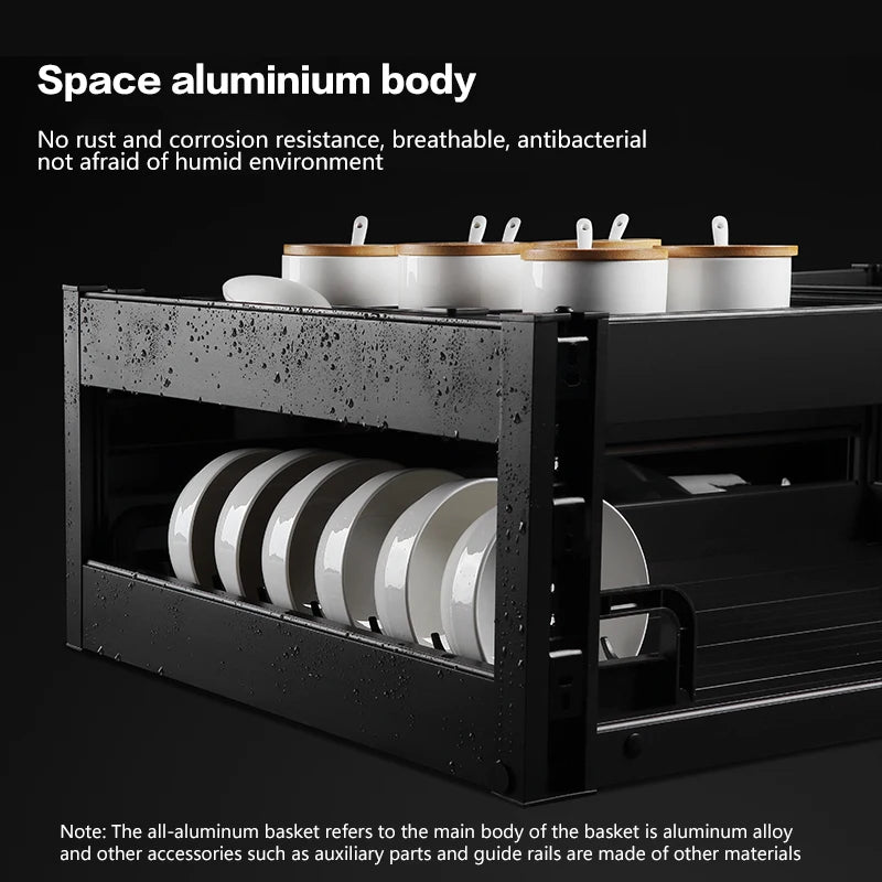 SSOUIM Kitchen Easy Drawer Basket Cabinet Tilt Free Drawer Dish Basket Three-Layer Drawer Spice Pot Storage Rack