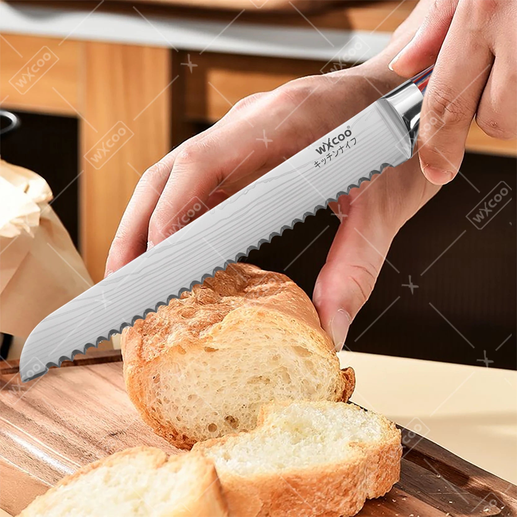 WXCOO Kitchen Knife Tools Set Chicken Cooking Meat Fish Fruit Bone Handmade Forged  Bread Knife  Professional