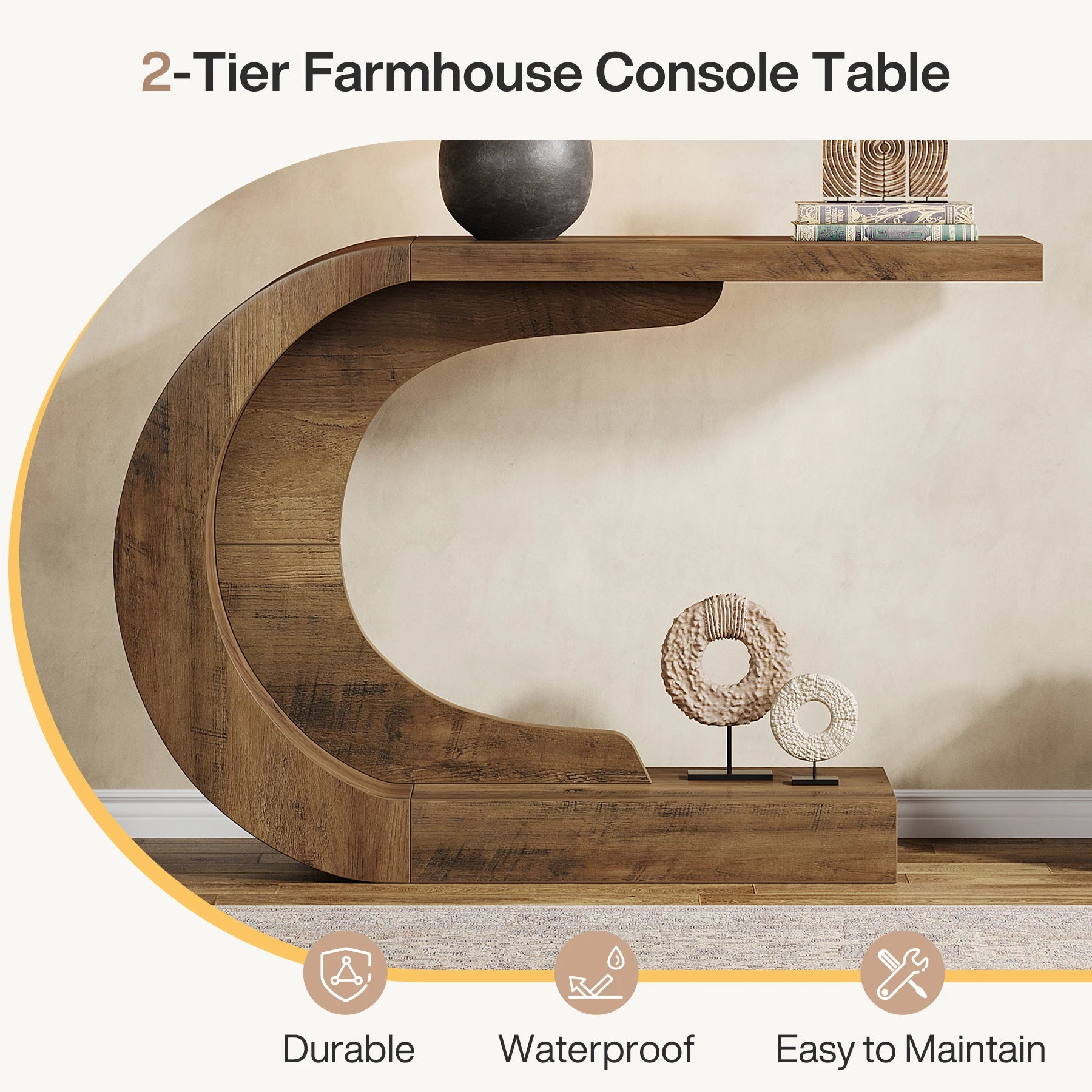 Tribesigns 43.3" Mid-Century Modern Console Table for Entryway, Wood C-Shaped Hallway Entry Accent Table for Living Room