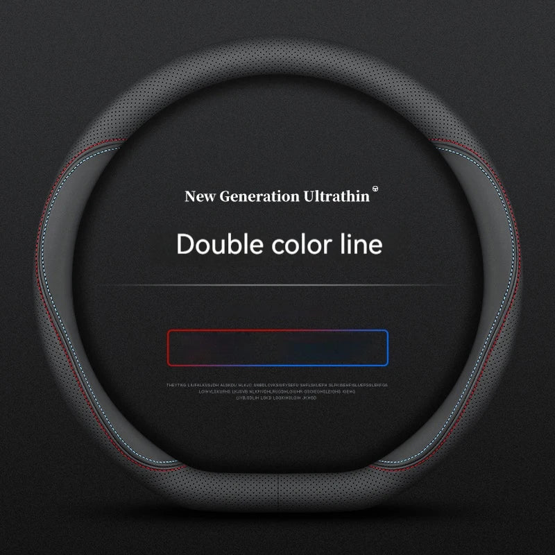 Full Leather Cover for All Seasons Auto Steering Wheel Cover Ultra-Thin Non-Slip Round Breathable Car Steering Wheel Protector