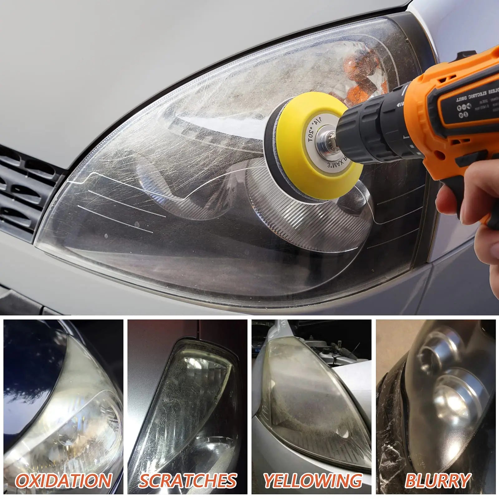 37Pcs 3 Inch Car Headlight Restoration Kit,with Drill Buffing Polishing Pads Backing Plate,Headlight Lens Cleaner and Restorer