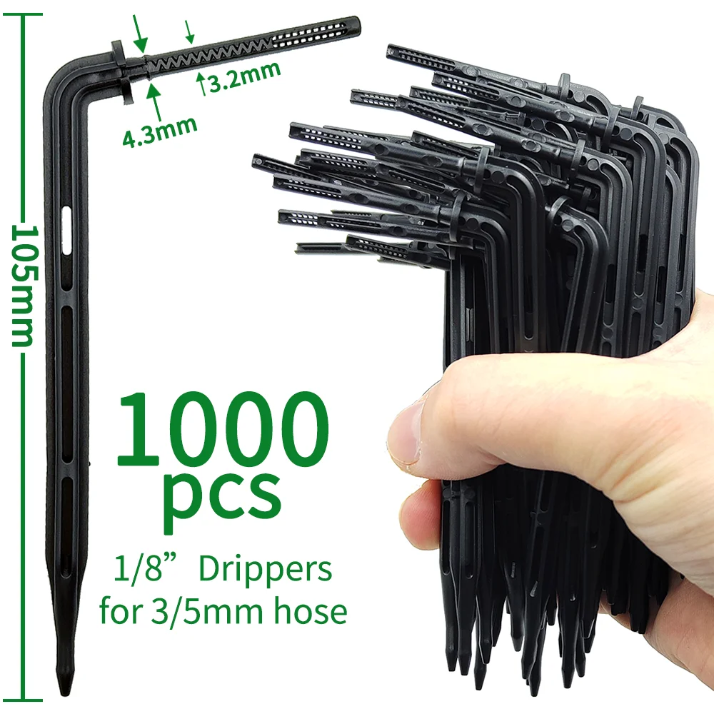 WUJIE 50-1000PCS 1/8'' Green Drippers 3/5mm Bending Arrow Emitters Garden Potted Irrigation Watering Micro Drip System Fittings