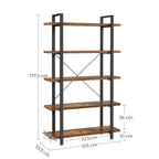 VASAGLE Bookshelf, 5-Tier Industrial Stable Bookcase, Storage Rack, Standing Shelf, Easy Assembly, Living Room, Bedroom, Office