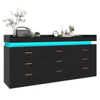 9 Drawer Dresser with LED Light & Charging Station, Modern Chest of Drawers for Closet, 63" Wide Drawer Organizer Cabinet