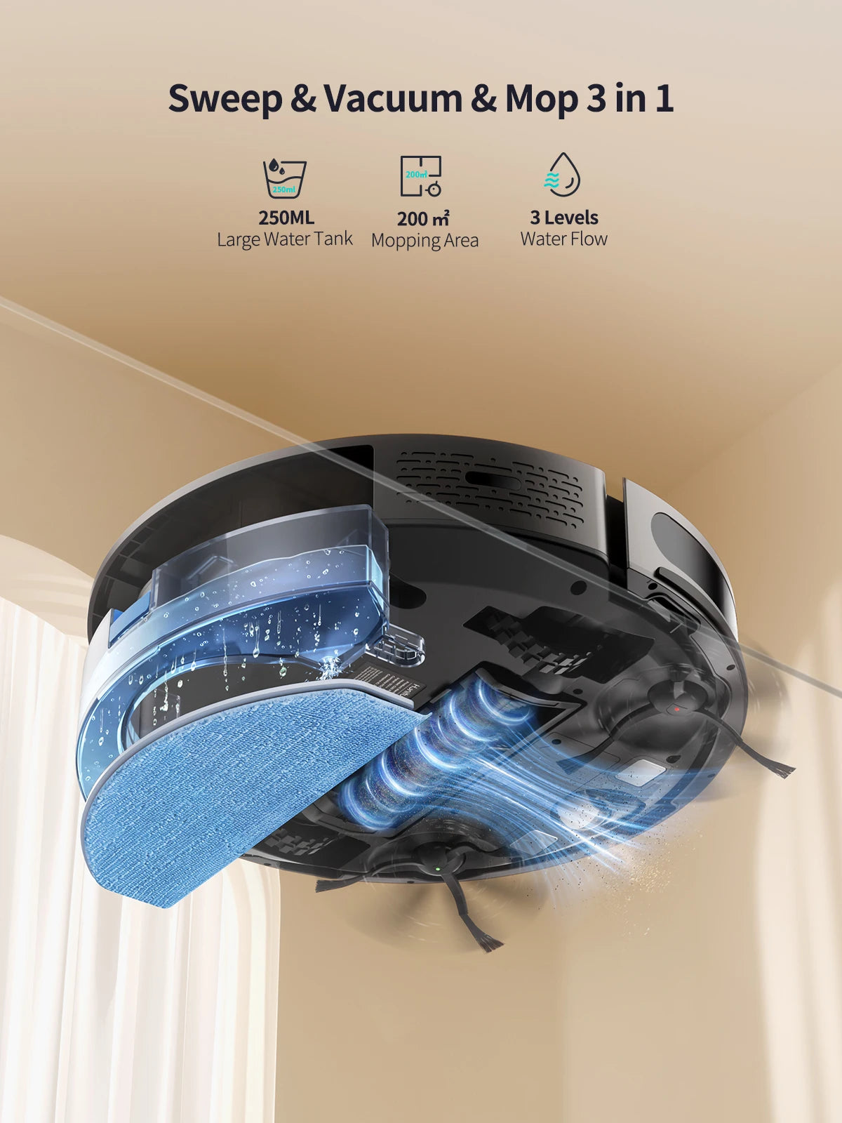 Honiture Robot Vacuum Cleaner 6000pa Strong Suction Self-Charging App&Remote&Voice Control 3 in 1 Robot Vacuum and Mop Combo